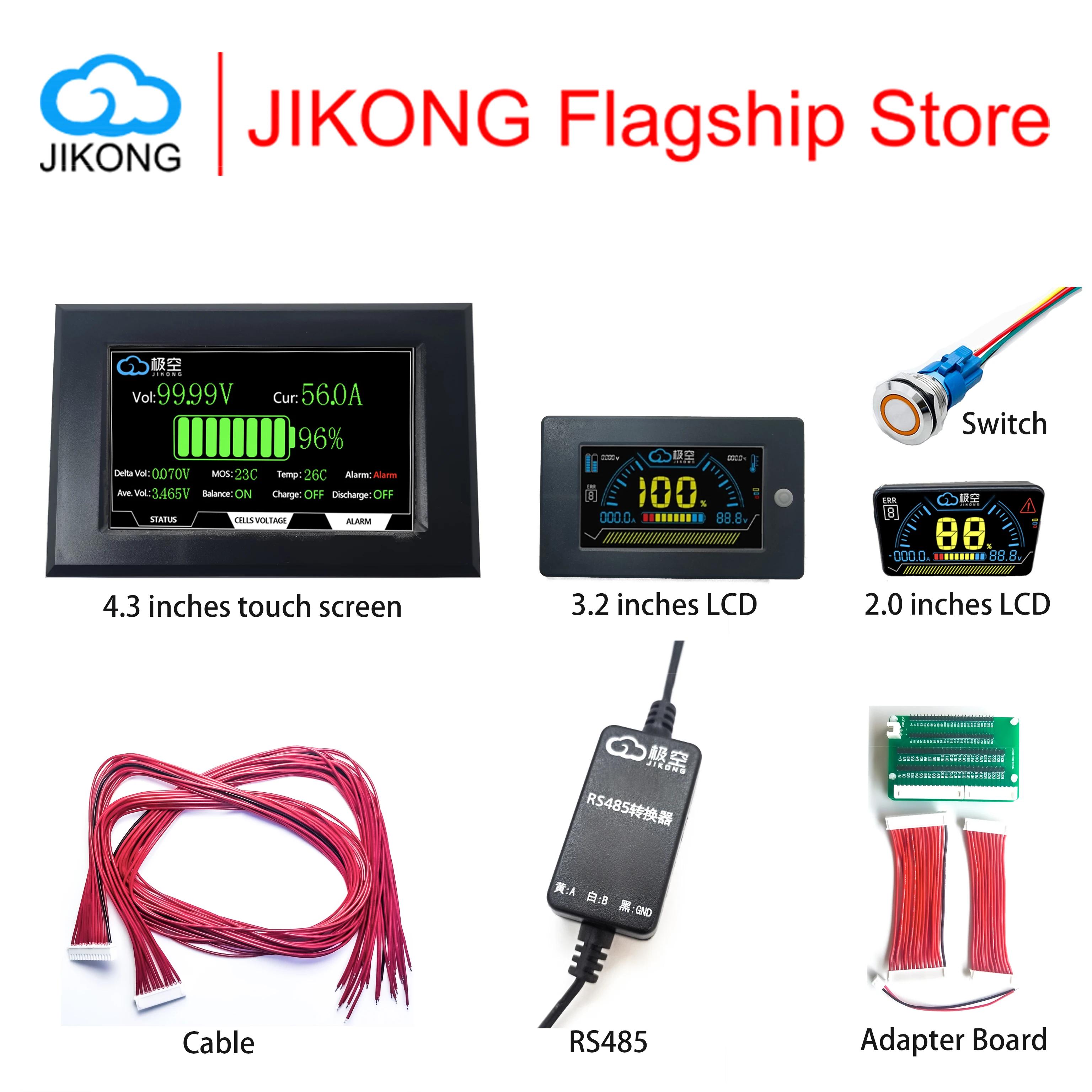 JIKONG BMS Ʈ Lifepo4 ͸ ׼, RS485 RJ45  ġ ̺ , JKBMS 뷱 LCD ÷, 3.2 ġ, 4.3 ġ